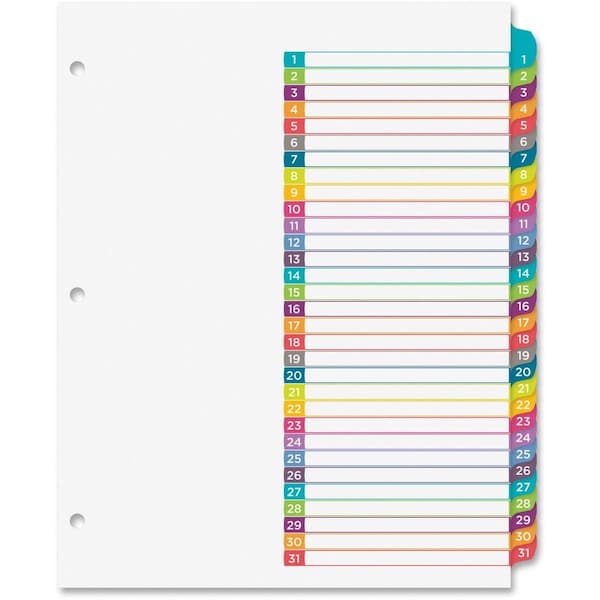 The Workstation Ready Index Tab Dividers 1 to 31, Multicolor TH18736 - main